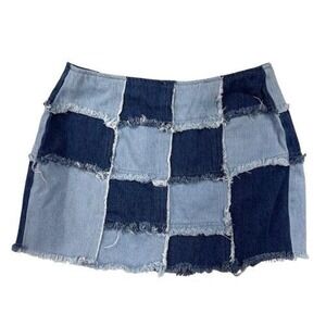 Princess Polly blue denim patchwork mini skirt Size 8 Burning Man Summer